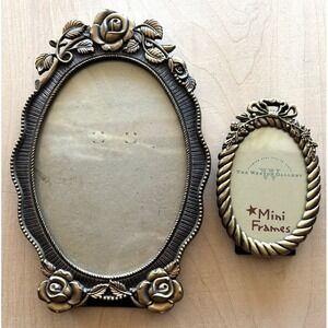 Lovely Vtg Weston Gallery Metal Frame LOT of 2 Oval Roses Floral 5 x 7 & 3 x 4